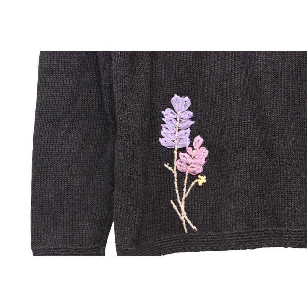 Vintage 90s Cardigan Sweater Size Large Floral Embroidered Grandmacore Ramie - Picture 14 of 14